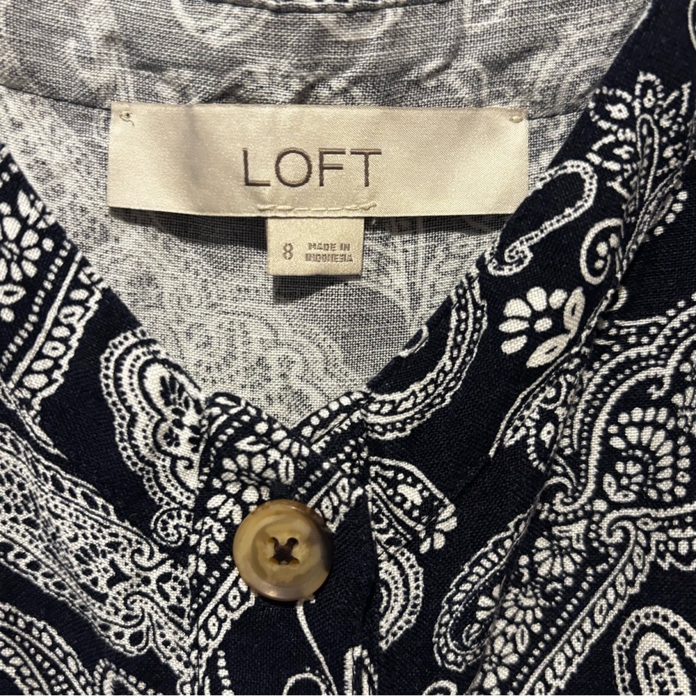 LOFT Paisley Button-Down Dress - Navy Blue and White - Size 8 NWOT - Picture 10 of 10